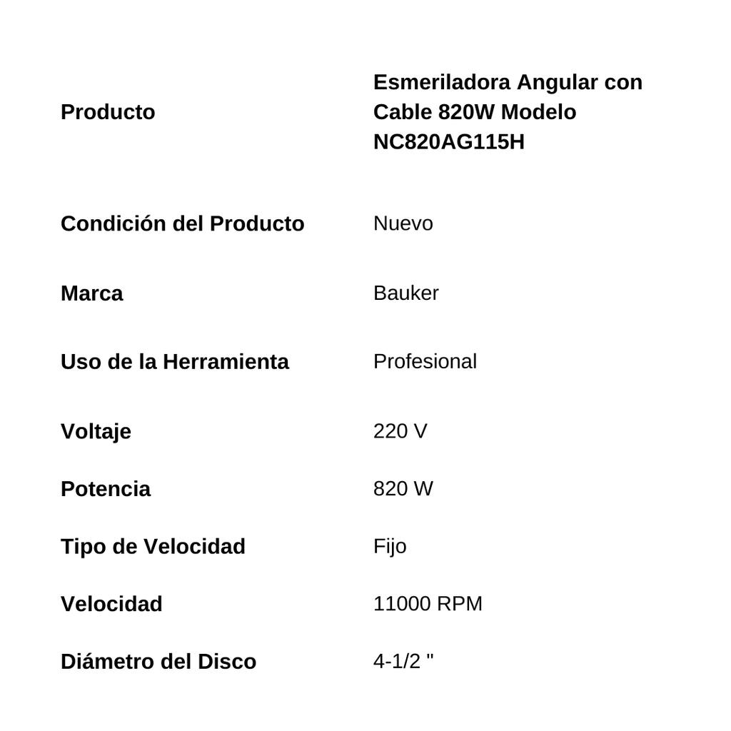 6 ESMERIL ANGULAR ALAMBRICO 820W