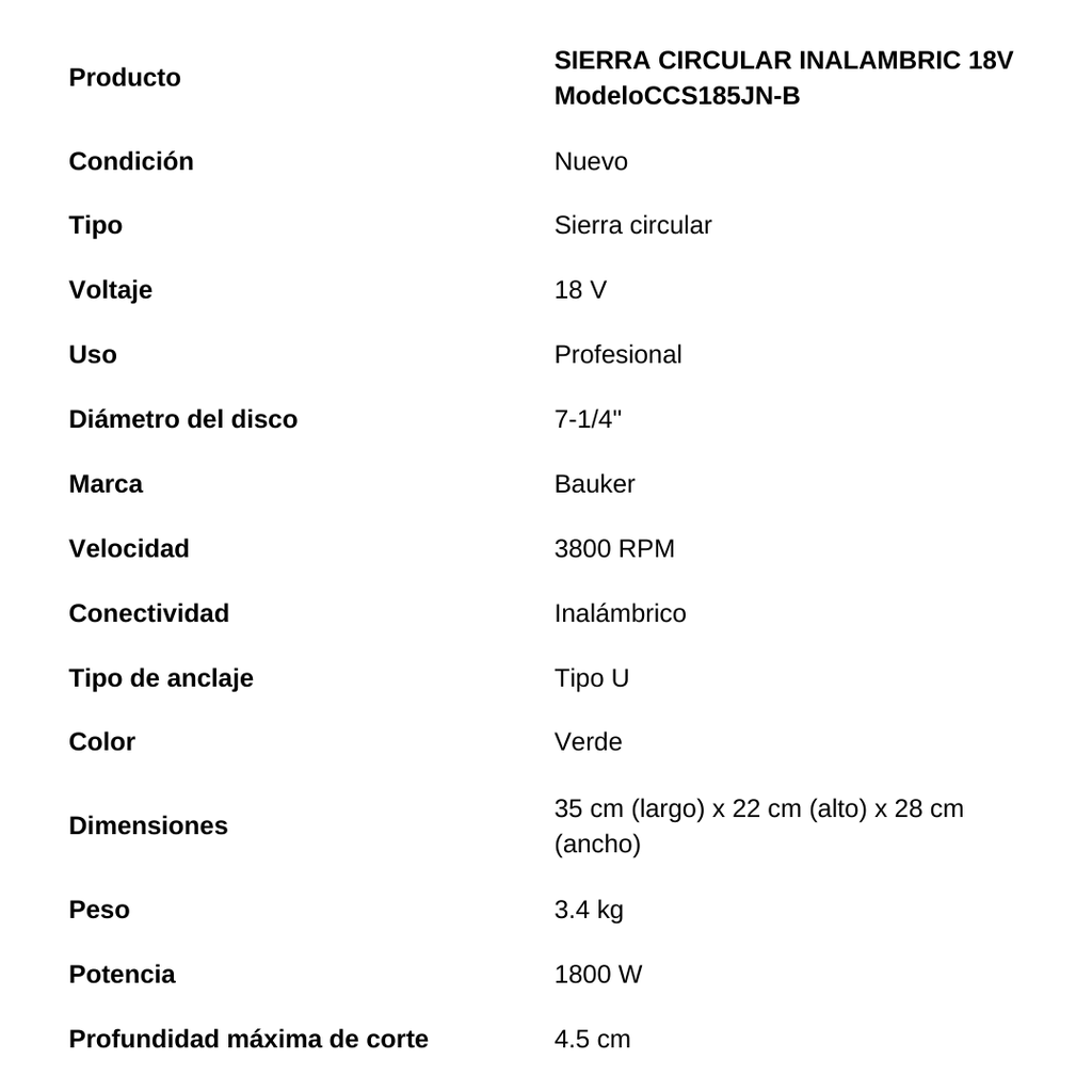 SIERRA CIRCULAR INALAMBRIC 18V