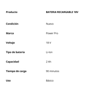 BATERIA RECARGABLE 18V 