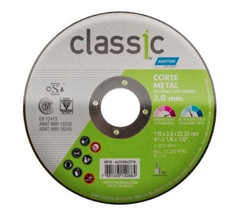 DISCO CORTE METAL E.INOX NORTON  4.1/2"
